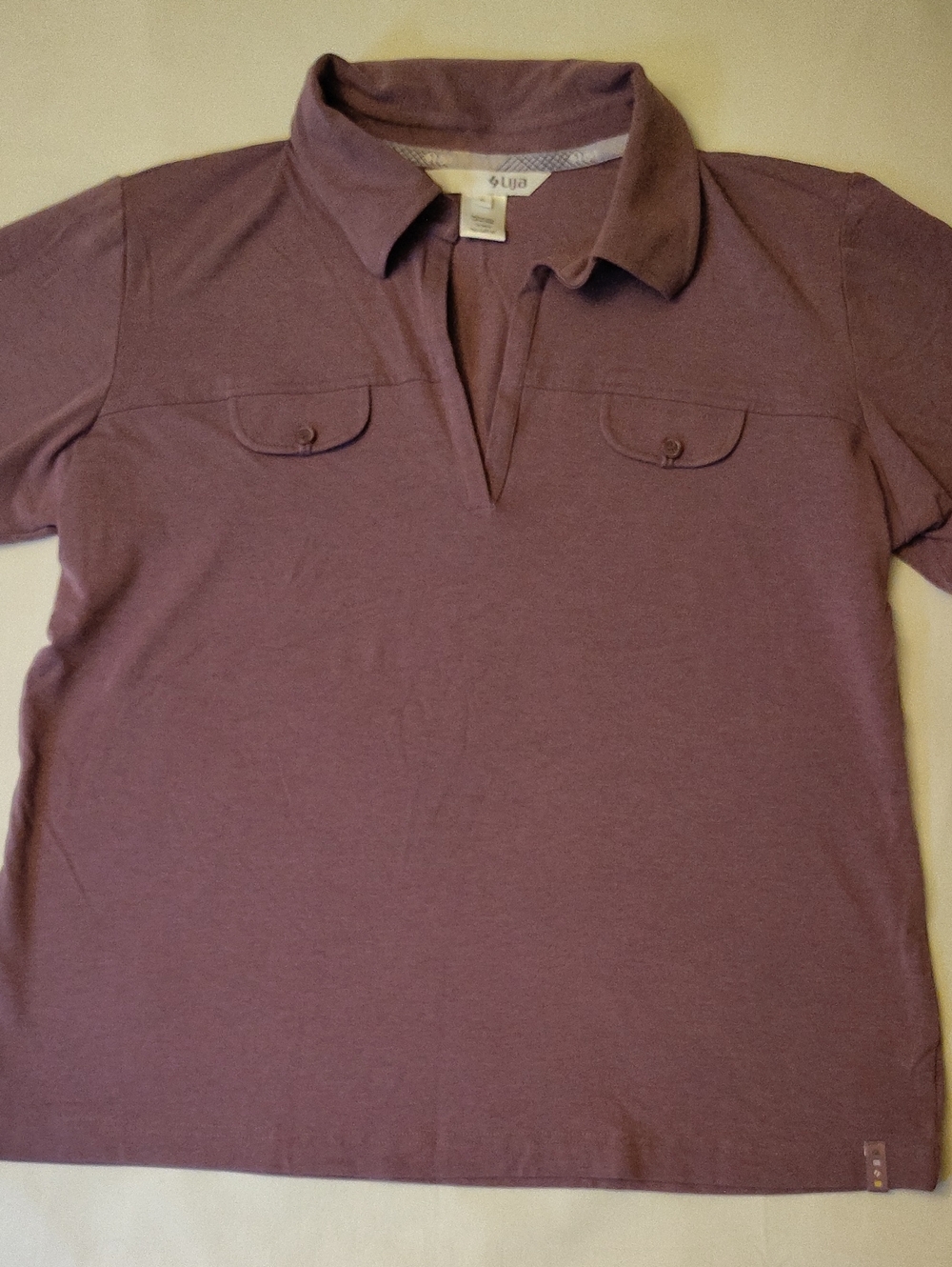 Lija Plum Short-Sleeve Polo with Chest Flap Pockets Tennis, Golf Size XL EUC